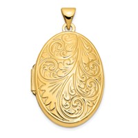 14K Yellow Gold Scroll Design 26mm Oval Locket view 1
