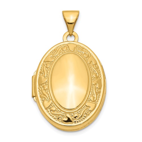 14K Yellow Gold Heart Border 21mm Oval Locket