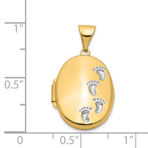 14k with White Rhodium Footprints Poem on Reverse 17mm Oval Locket