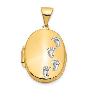 14k with White Rhodium Footprints Poem on Reverse 17mm Oval Locket