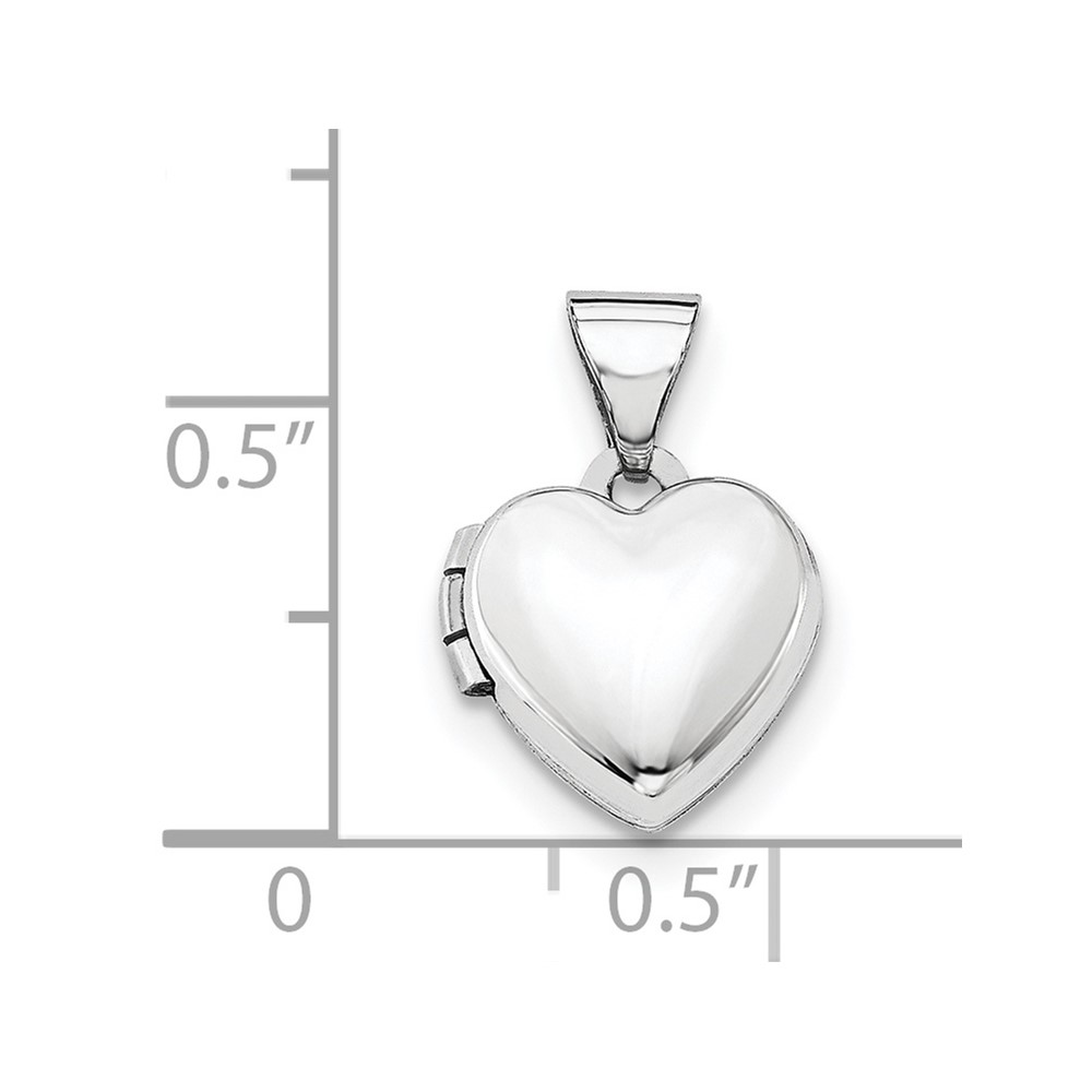 14k White Gold Polished Plain 10mm Heart Locket (XL302)