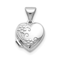 14K White Gold Floral 10mm Heart Locket view 1