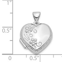 14K White Gold Polished Floral Reverses to Love You Always Script 15mm Heart Locket view 5
