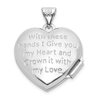14K White Gold Diamond Claddagh with Poem on Reverse 18mm Heart Locket view 3