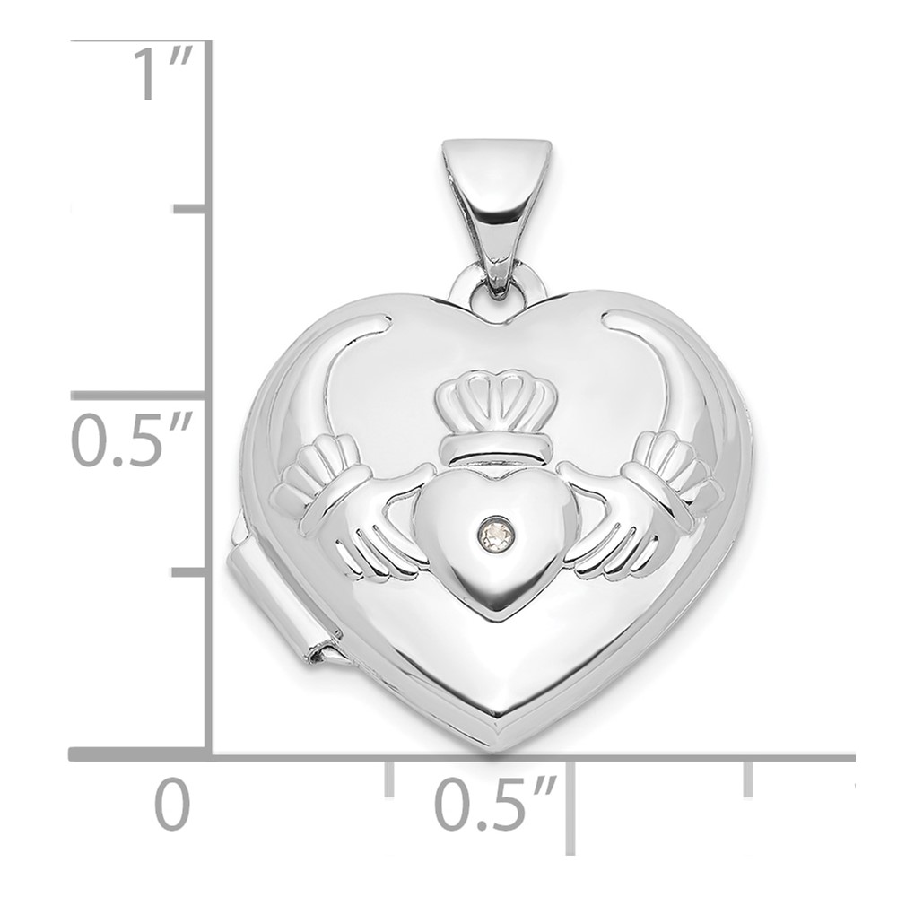 14k White Gold Diamond Claddagh with Poem on Reverse 18mm Heart Locket (XL307)
