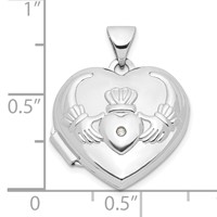 14K White Gold Diamond Claddagh with Poem on Reverse 18mm Heart Locket view 5