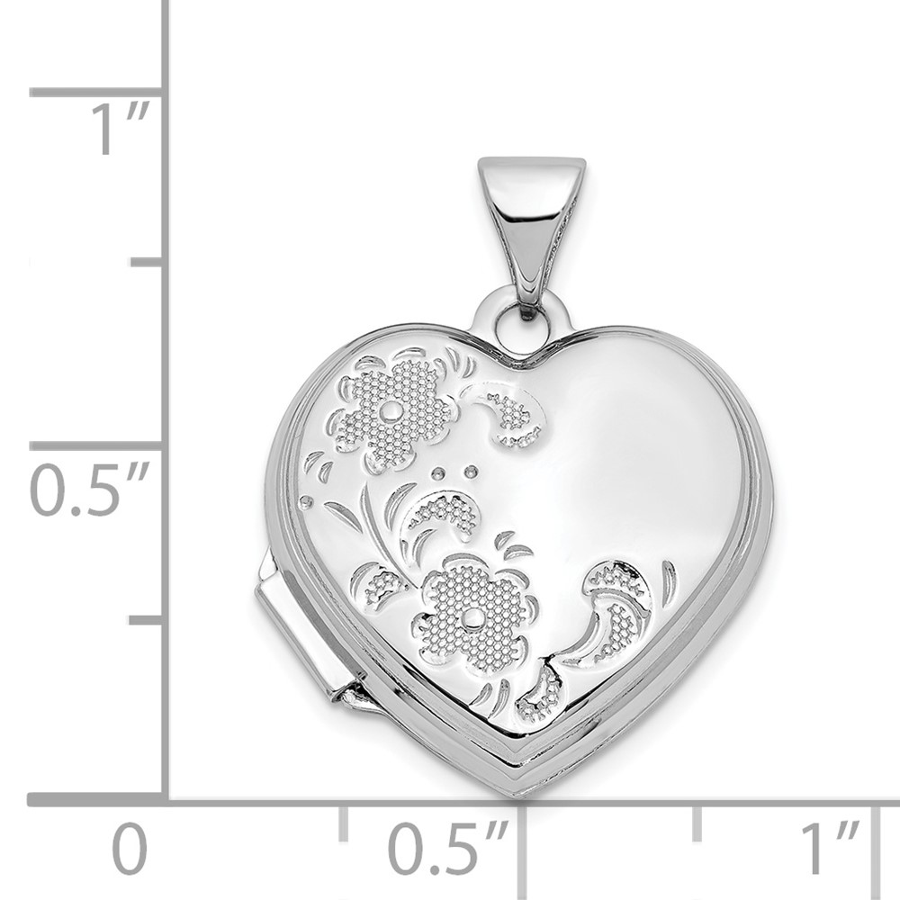 14K White Gold Polished Floral 18mm Heart Locket (XL322)