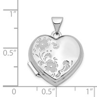 14K White Gold Polished Floral 18mm Heart Locket view 5