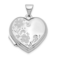 14K White Gold Polished Floral 18mm Heart Locket view 1