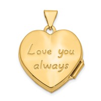 14K Yellow Gold Scrolled Design Reverses to Love You Always Script 18mm Heart Locket view 3