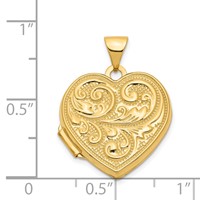 14K Yellow Gold Scrolled Design Reverses to Love You Always Script 18mm Heart Locket view 5