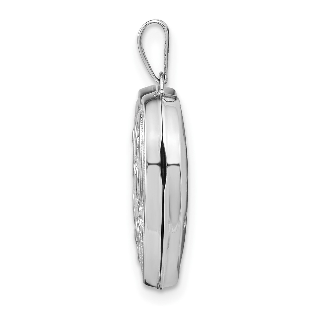 14k White Gold Scrolled Design Reverses to LOVE YOU ALWAYS Script 18mm Heart Locket (XL327)