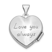 14K White Gold Scrolled Design Reverses to Love You Always Script 18mm Heart Locket view 3
