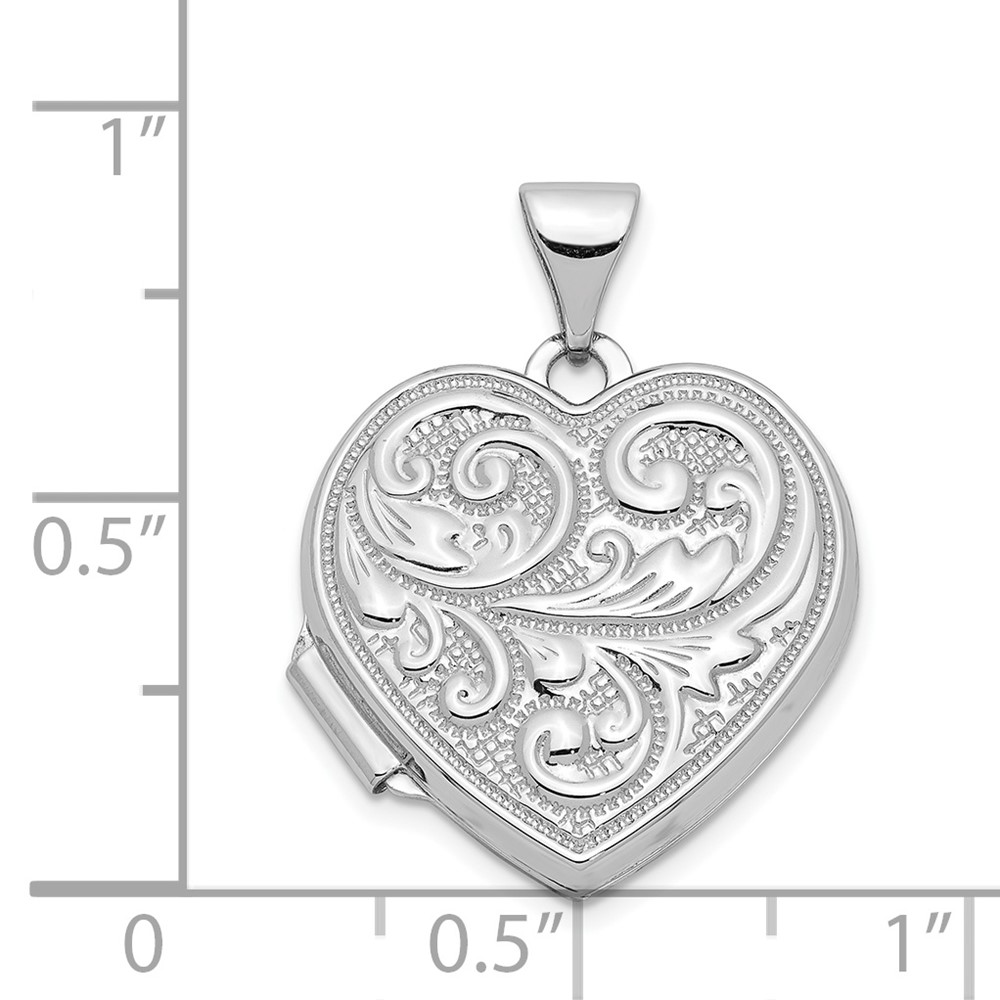 14k White Gold Scrolled Design Reverses to LOVE YOU ALWAYS Script 18mm Heart Locket (XL327)
