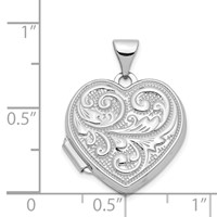 14K White Gold Scrolled Design Reverses to Love You Always Script 18mm Heart Locket view 5