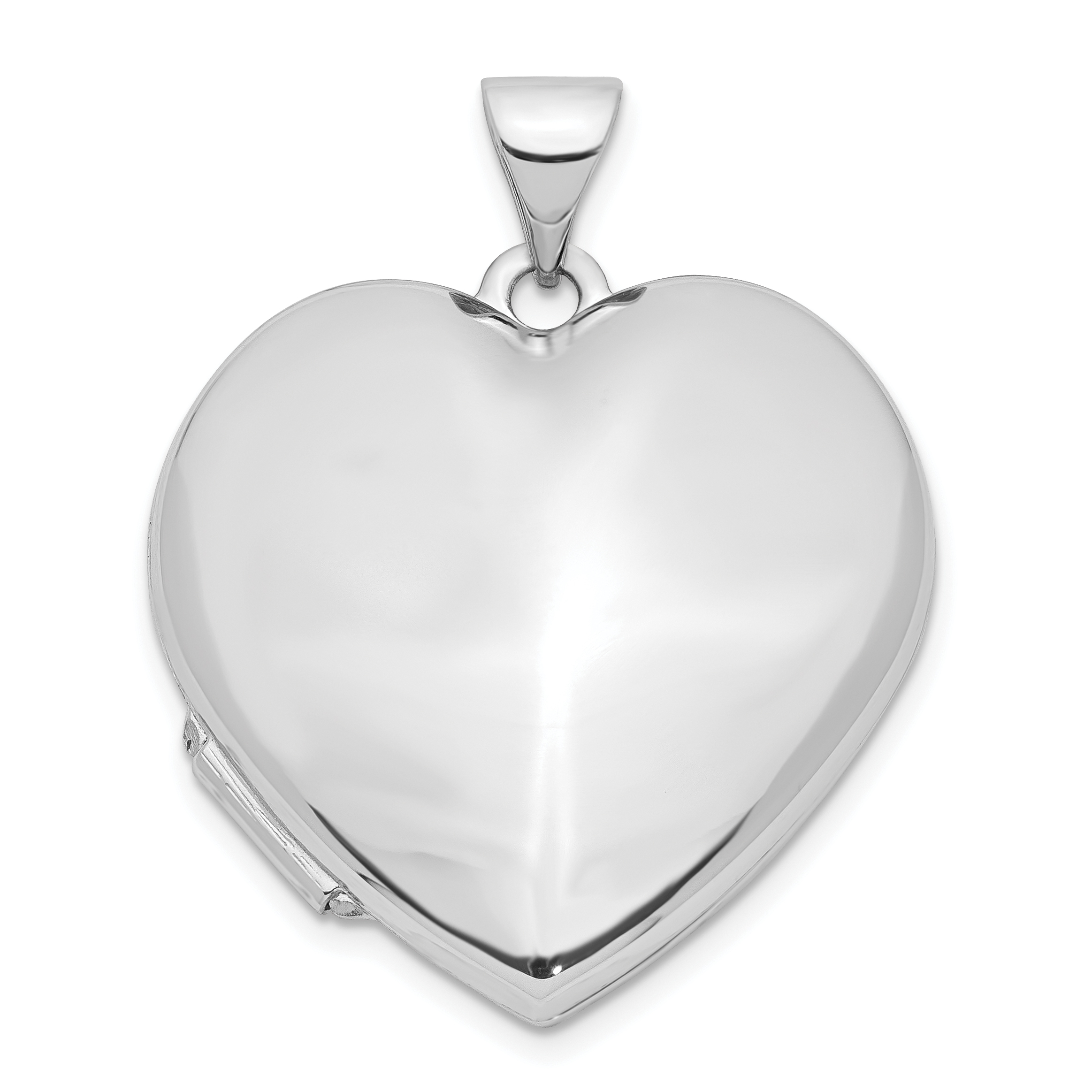 14k White Gold Polished Domed Plain 21mm Heart Locket (XL339)