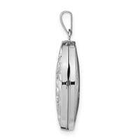 14K White Gold Polished Leaf Swirl Design with Love You Always on Reverse 21mm Oval Locket view 2