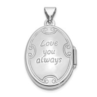 14K White Gold Polished Leaf Swirl Design with Love You Always on Reverse 21mm Oval Locket view 3
