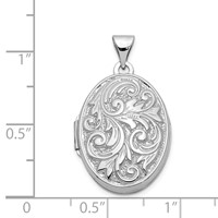 14K White Gold Polished Leaf Swirl Design with Love You Always on Reverse 21mm Oval Locket view 5