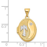 14K with White Rhodium Guardian Angel with Poem on Reverse 17mm Oval Locket view 5
