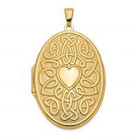 14K Yellow Gold Celtic Knot Heart with Poem on Reverse 38mm Oval Locket view 1