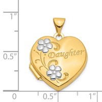 14K with White Rhodium Daughter Script Floral 18mm Heart Locket view 5