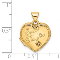 14K Yellow Gold Diamond Special Daughter Script 15mm Heart Locket view 5