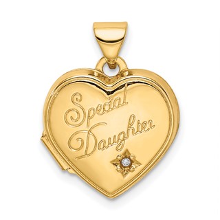14K Diamond SPECIAL DAUGHTER Script 15mm Heart Locket