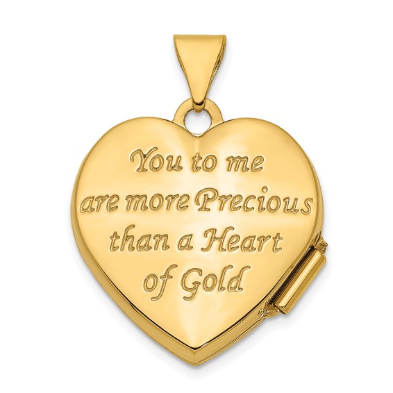 14k with White Rhodium Celtic Knot with Heart of Gold Poem on Reverse 18mm Heart Locket
