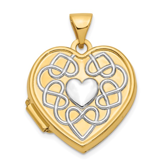 14k with White Rhodium Celtic Knot with Heart of Gold Poem on Reverse 18mm Heart Locket