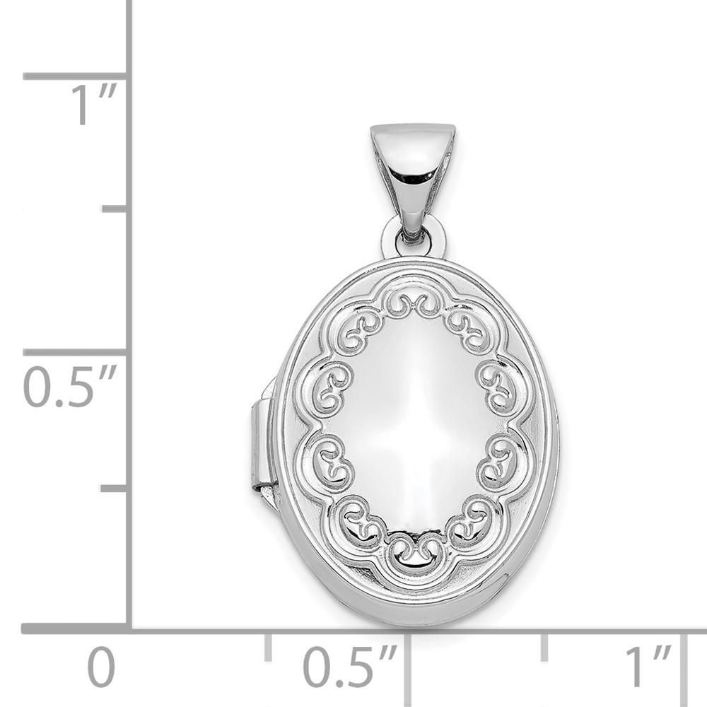 14k White Gold Scalloped Border 17mm Oval Locket (XL527)