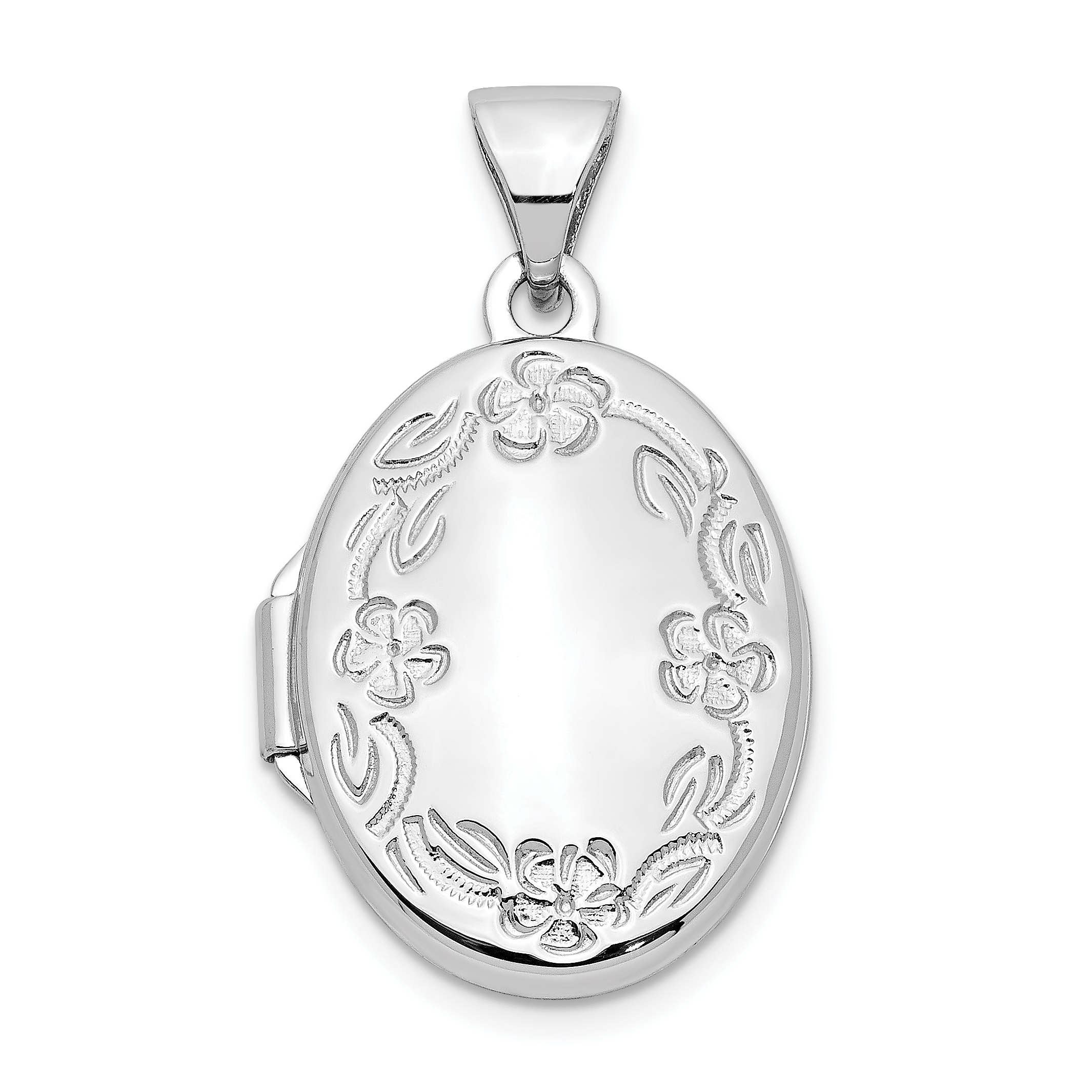 14k White Gold Floral Border 17mm Oval Locket (XL528)