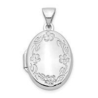 14K White Gold Floral Border 17mm Oval Locket view 1
