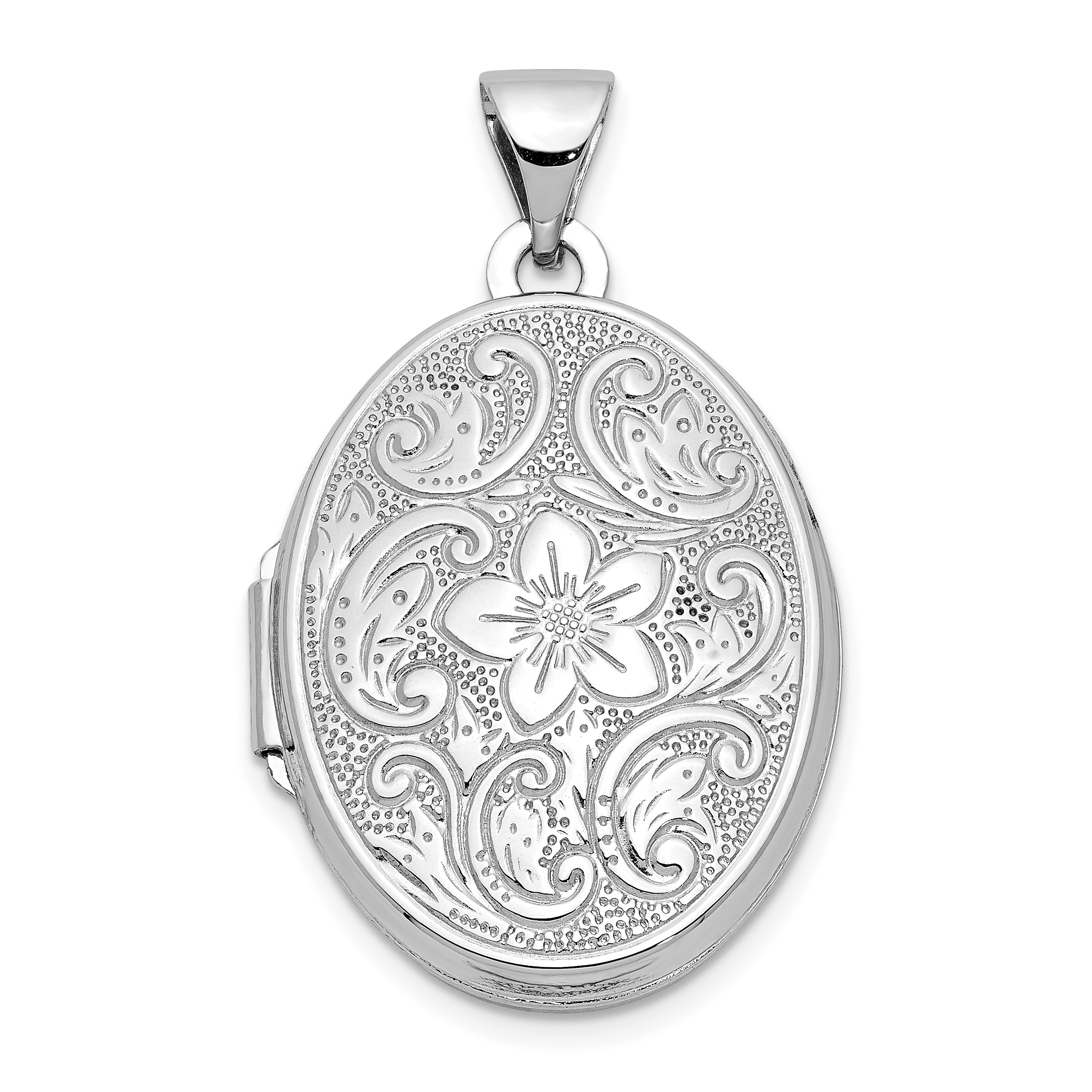 14k White Gold Floral Swirl Design 21mm Oval Locket (XL533)