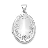14K White Gold Floral Border 21mm Oval Locket view 1