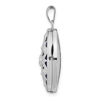 14K White Gold Diamond Vintage Filigree with Blue Fabric Interior 21mm Oval Locket view 2