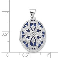 14K White Gold Diamond Vintage Filigree with Blue Fabric Interior 21mm Oval Locket view 5