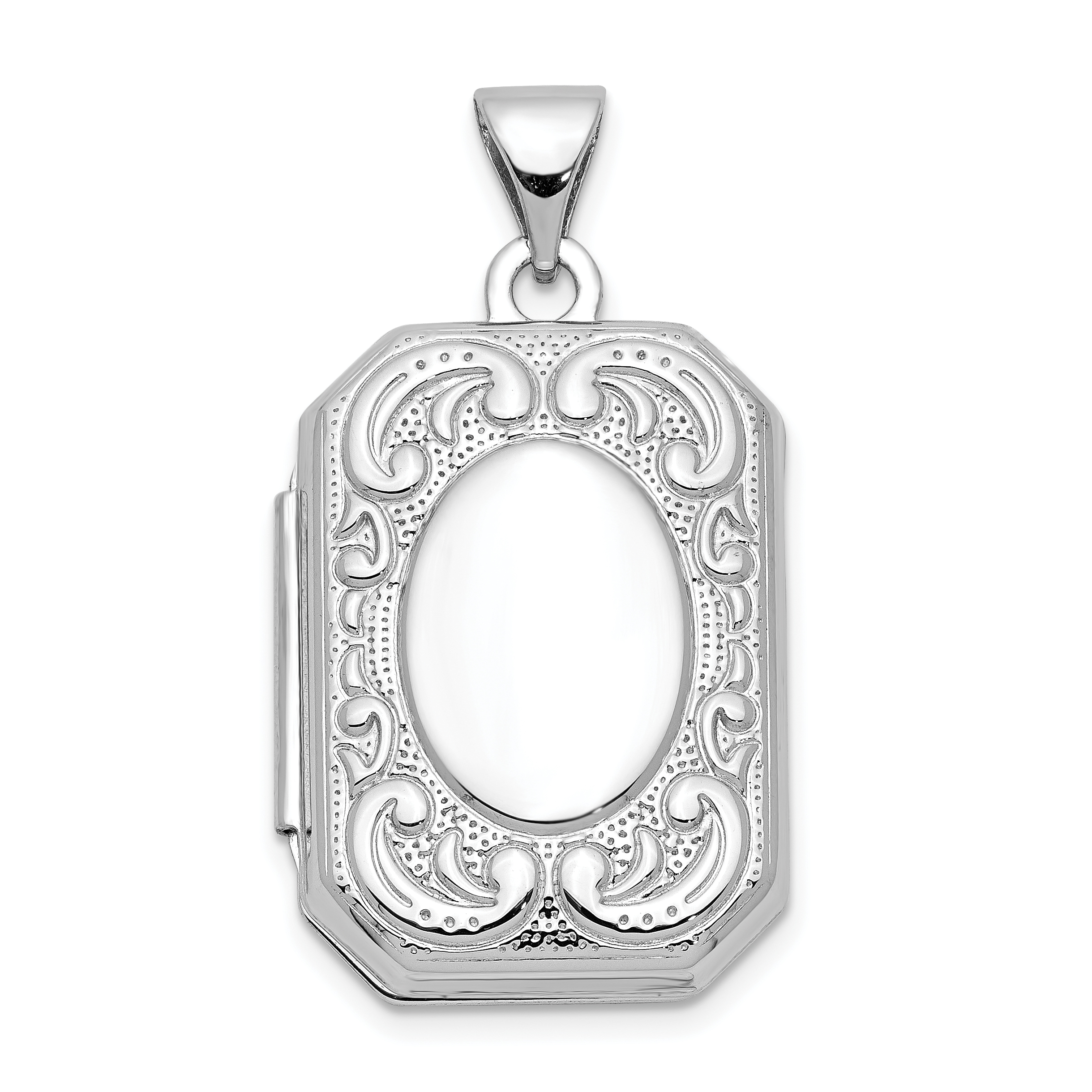 14k White Gold Fancy Border 20x15mm Rectangle Locket (XL558)