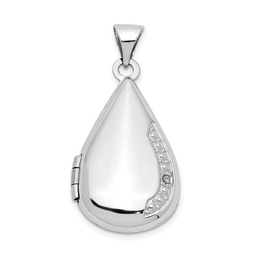 14K White Gold Polished Diamond 21x 13mm Teardrop Locket