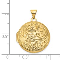14K Scroll Design Hand Engraved 20mm Round Locket view 3