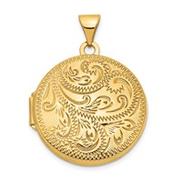 14K Scroll Design Hand Engraved 20mm Round Locket view 1