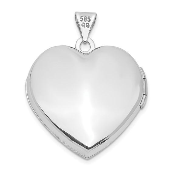 14k White Gold Polished Domed 21mm Heart Family Locket Holds 4 Photos