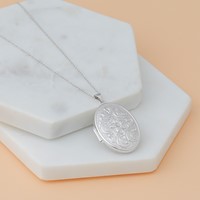 14K White Gold Reversible Floral Swirl Design 32mm Oval Locket view 5
