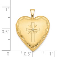 14K Yellow Gold Diamond Satin and Diamond-cut Cross 20mm Heart Locket view 5