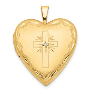 Gold Polished Cross Heart Lockets