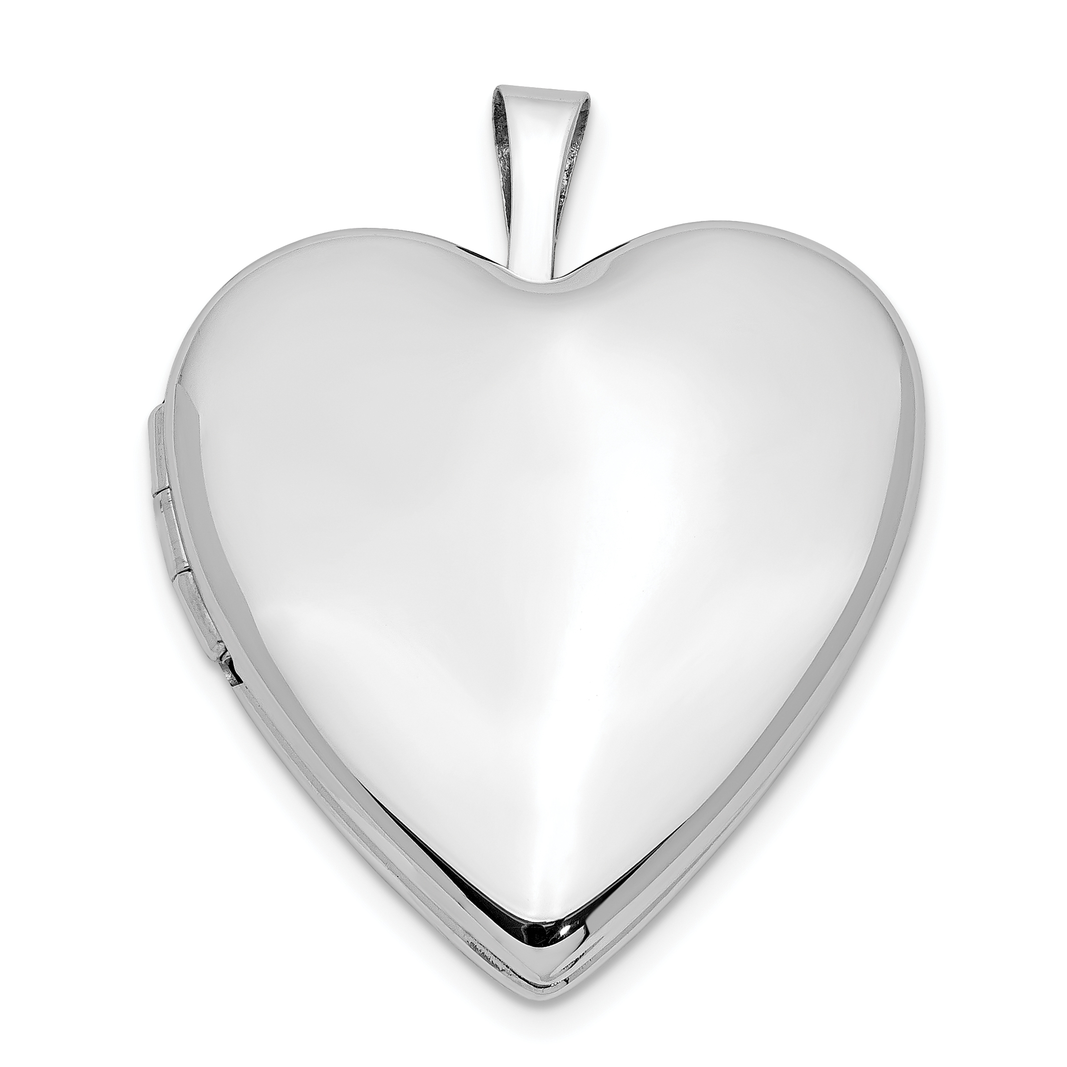 14K White Gold Polished Plain 20mm Heart Locket (XL589)