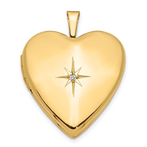 14K Yellow Gold Diamond Star 20mm Heart Locket