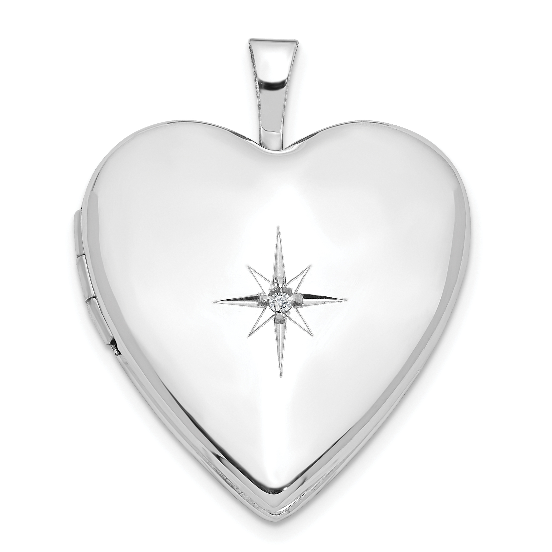 14K White Gold Diamond Star 20mm Heart Locket (XL591)