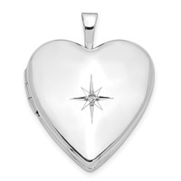 14K White Gold Diamond Star 20mm Heart Locket view 1