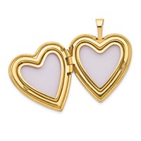 14K Yellow Gold Polished and Satin Diamond Star 20mm Heart Locket view 4